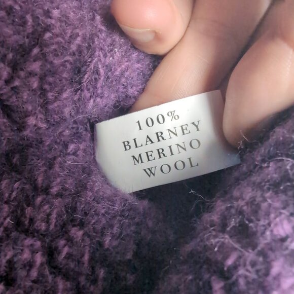 Blarney Aran Wool Royal Purple Fiona One Button Cardigan - Picture 3 of 7